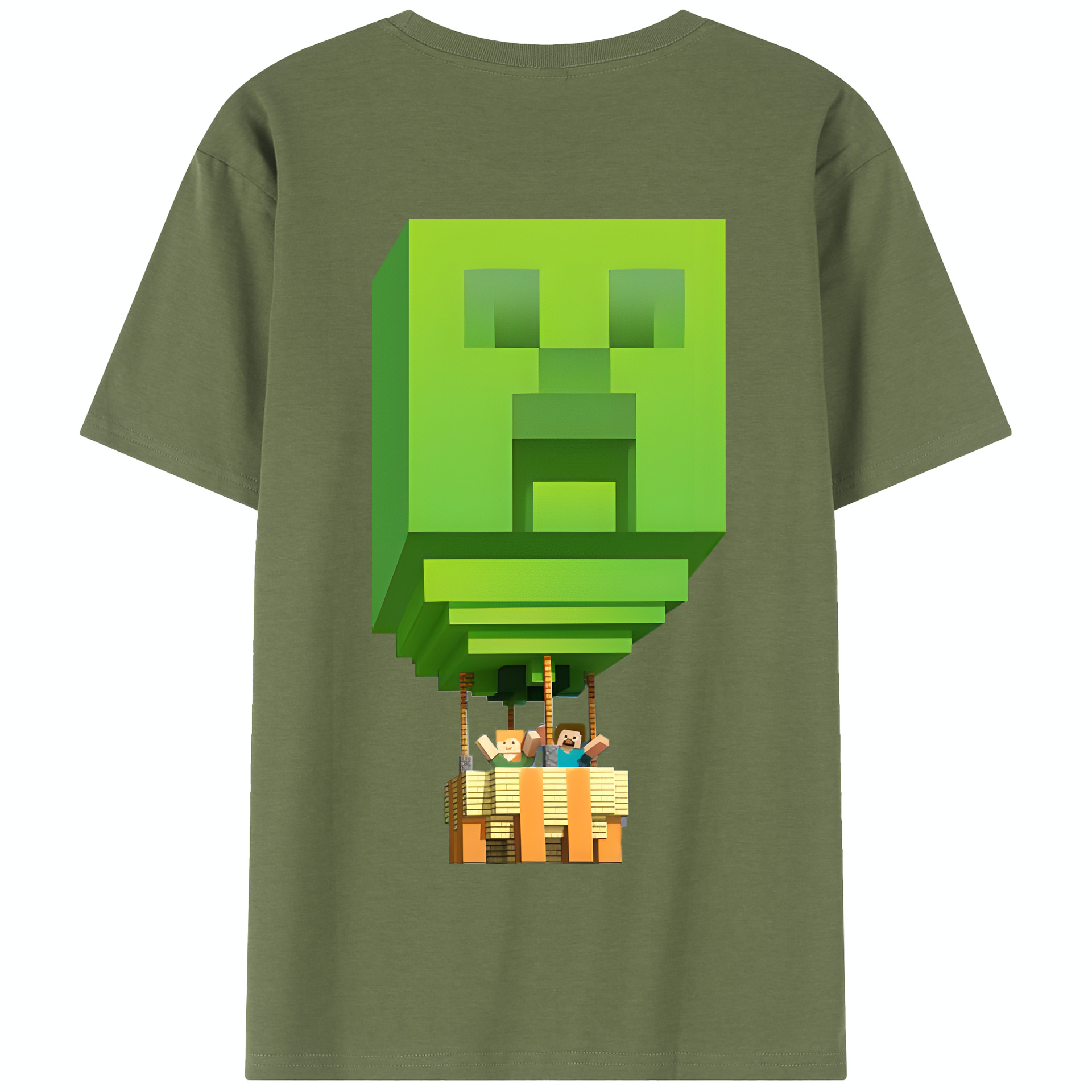 （画像用） マインクラフト ブロックの世界 Minecraft MC Block world 綿100％半袖Tシャツ（背面プリント）